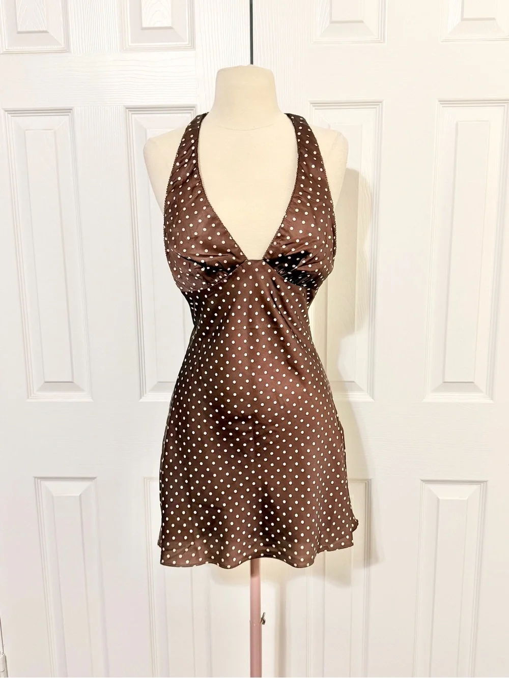 American Threads Brown Polka Dot Halter Swim Coverup